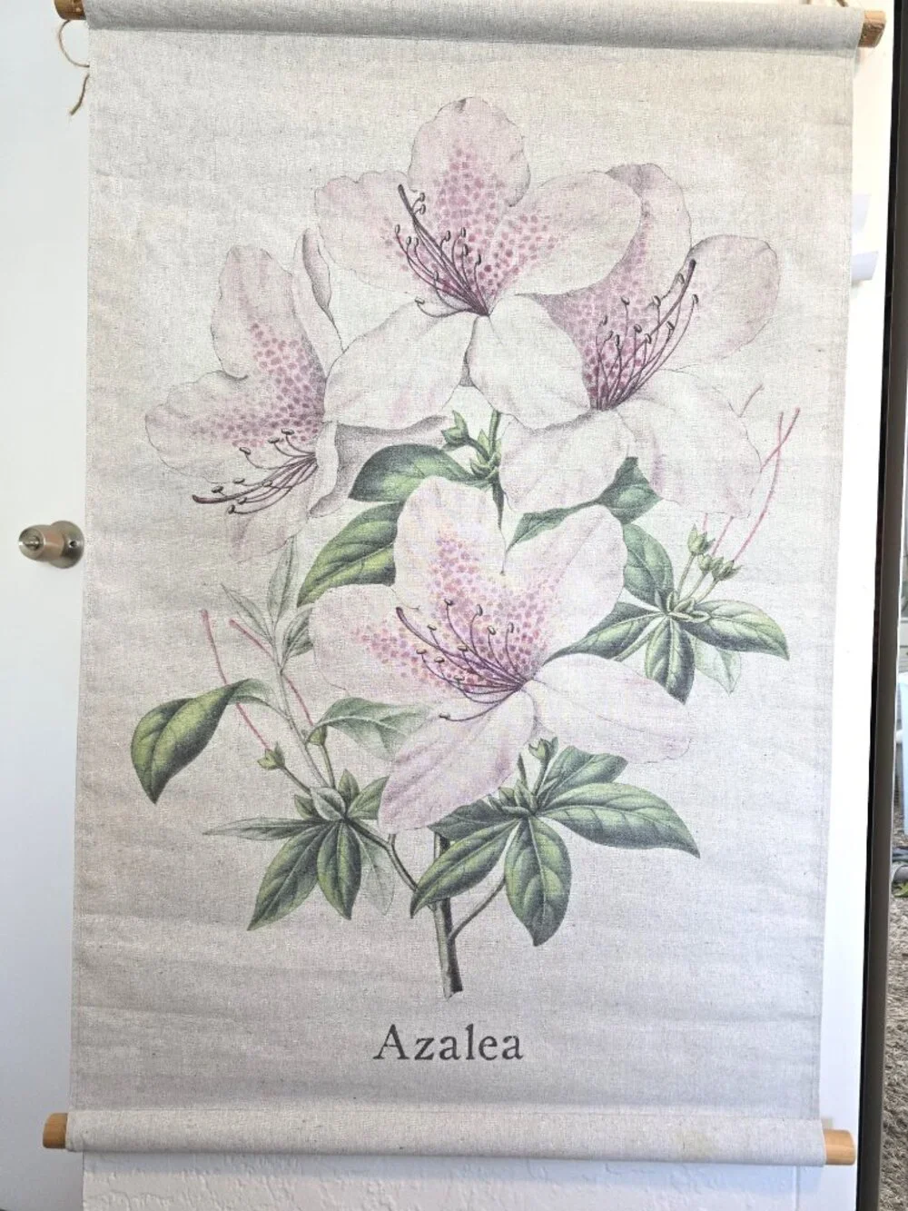 NWT Habitat Decor Azalea Linen Tapestry Wall Hanging Scroll Botanical Art